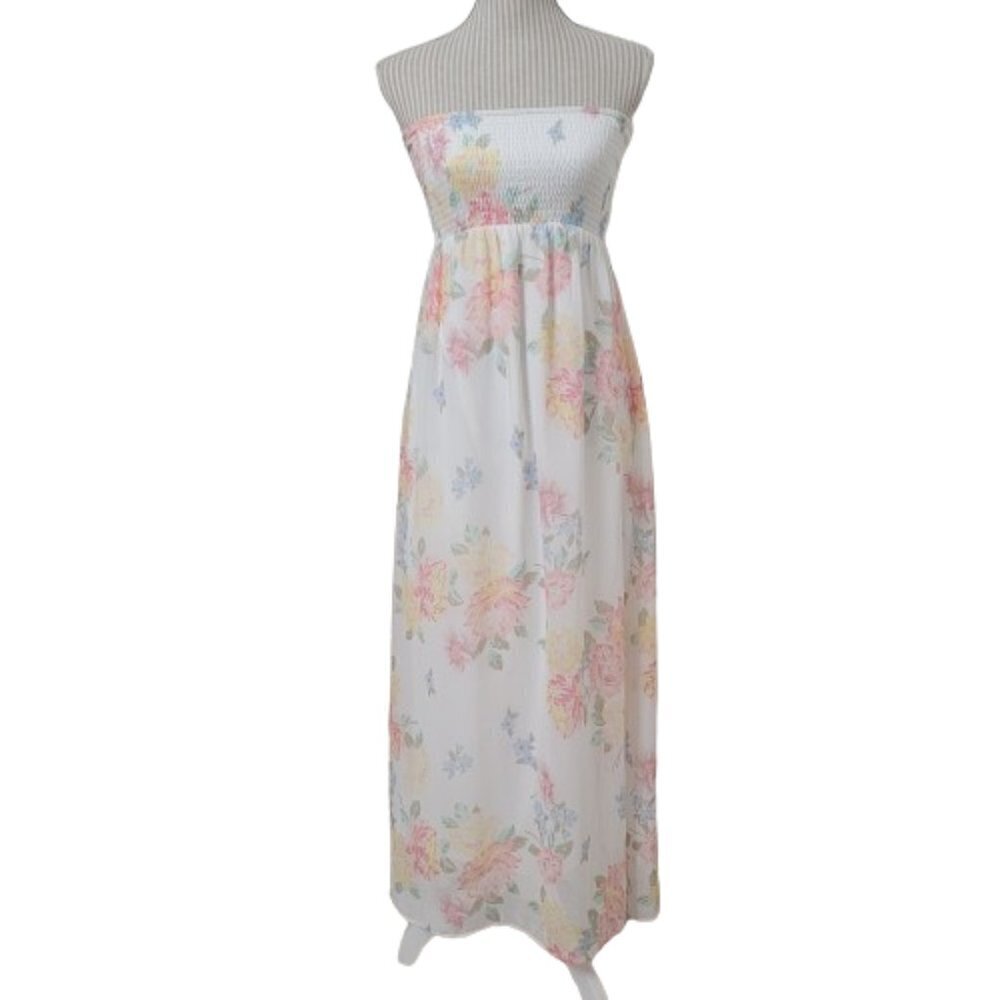 Old Navy Size XS Floral Strapless Maxi Dress, Semi Sheer, Lined, Excellent Cond.